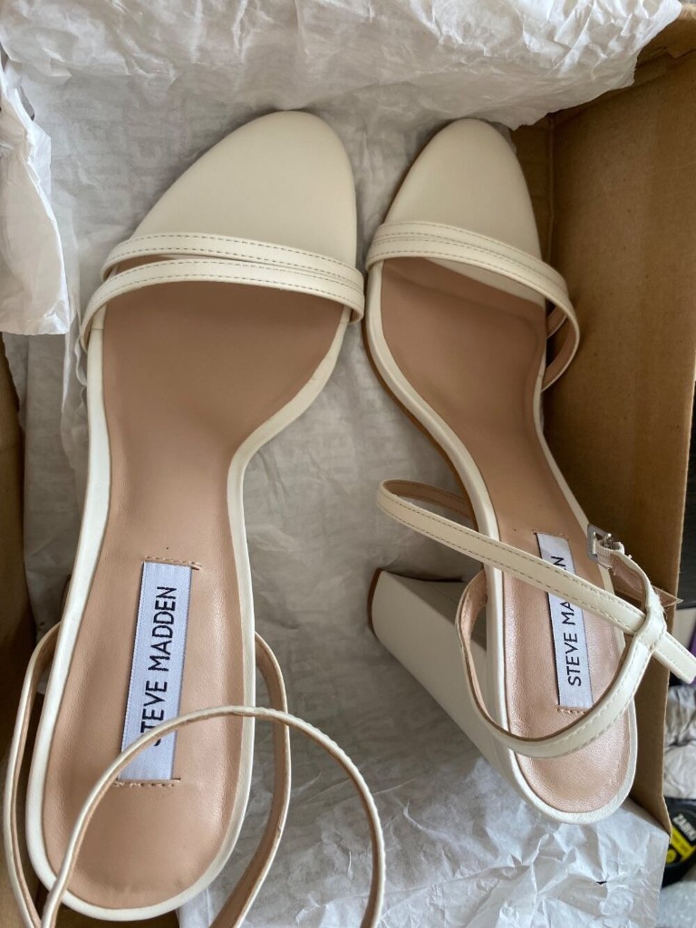 Steve Madden Womens Candid Leather Metallic Slingback Sandals White Size 10 NIB